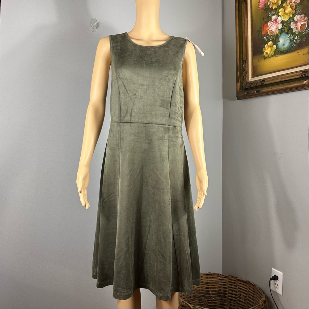 Philosophy NWT Green Faux Suede Sleeveless A-line Midi Dress Size 8